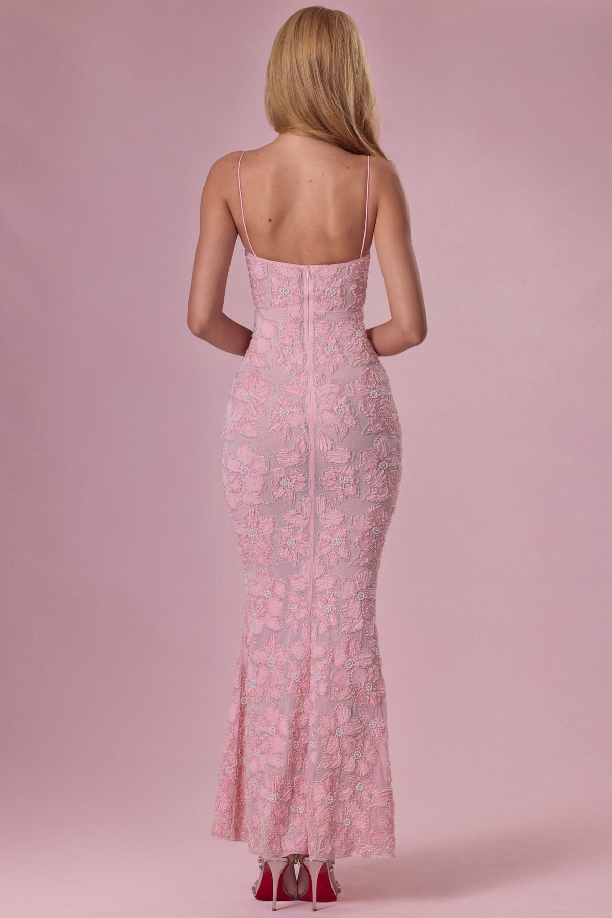 Embellished Square Neck Maxi Dress in Blush