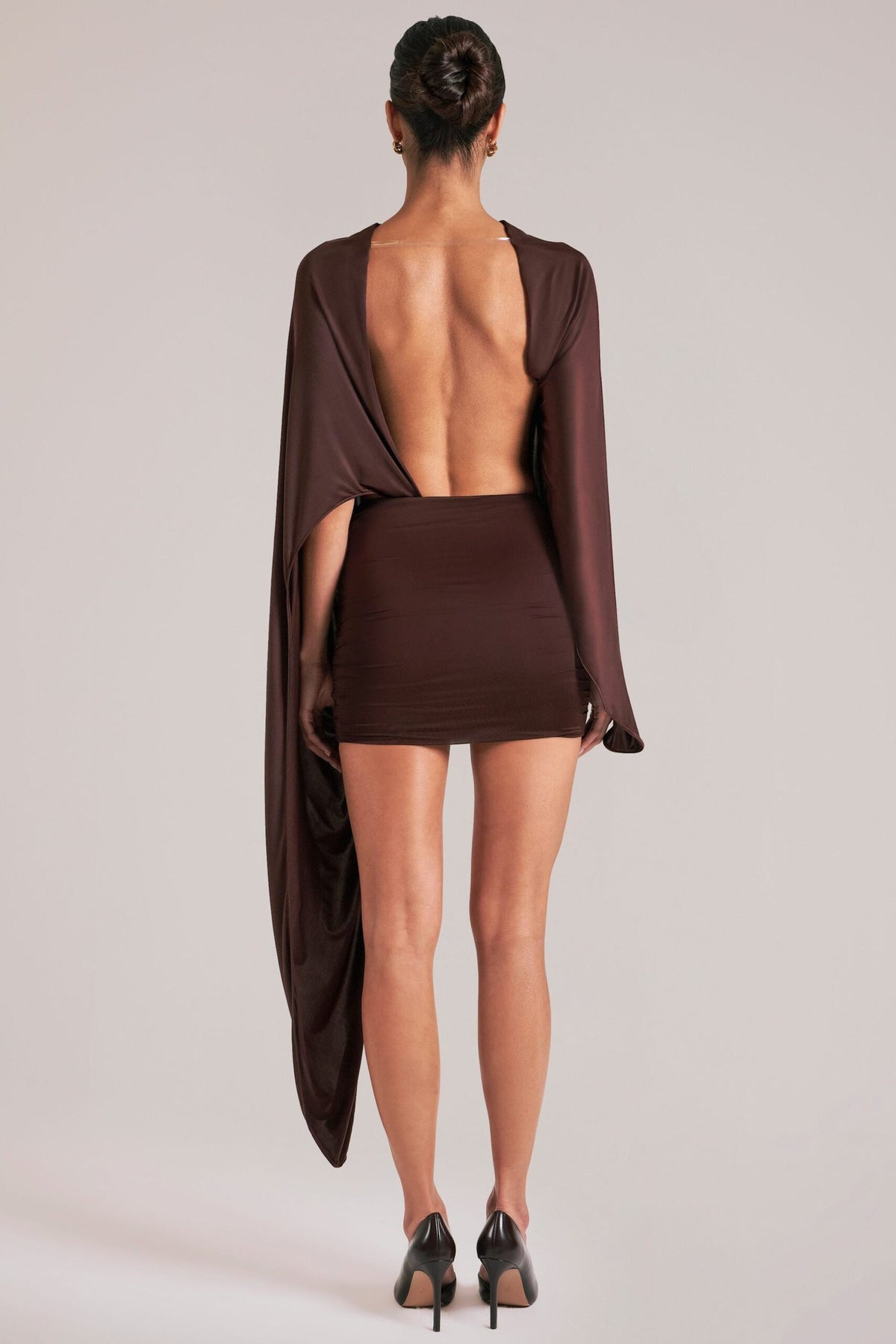 Draped Cape Mini Dress in Chocolate Brown